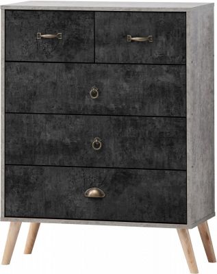 Nordic 3+2 Drawer Chest - Grey/Charcoal Concrete Effect