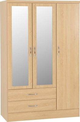 Nevada 3 Door 2 Drawer Mirrored Wardrobe - Sonoma Oak