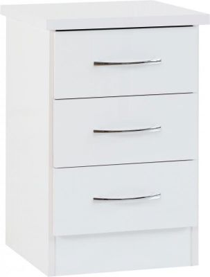 Nevada 3 Drawer Bedside - White Gloss