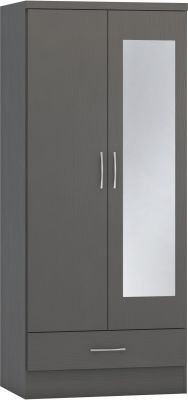 Nevada Mirrored 2 Door 1 Drawer Wardrobe - 3D Effect Grey