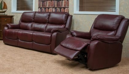 Parker Leather Fixed Sofa Suite 3+R+R - Wine