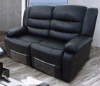 Roman Leather 2 Seater Recliner Sofa 2RR - Black