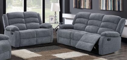 Floor Model - Romantic Fabric Recliner Suite 3+2 Grey - Limited Warranty 3 Months