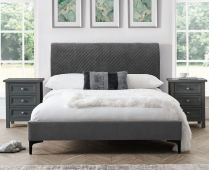 Sanderson Diamond Quilted Velvet Double Bed 4ft 6in - Grey