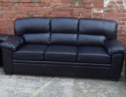 Silvia Leather GEL 3 Seater Sofa - Black