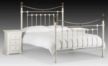Victoria Bed Stone with Real Brass 135cm - White