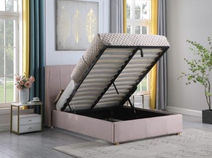 Amelia Plus Fabric Storage Double Bed 4ft 6in - Pink Velvet