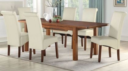 Andorra 165cm Extending Dining Table with 6 Cream Sophie Chairs - Dark Acacia