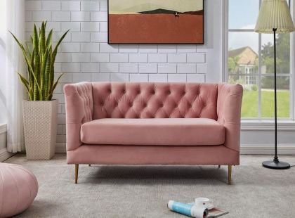 Belle Velvet Loveseat - Pink