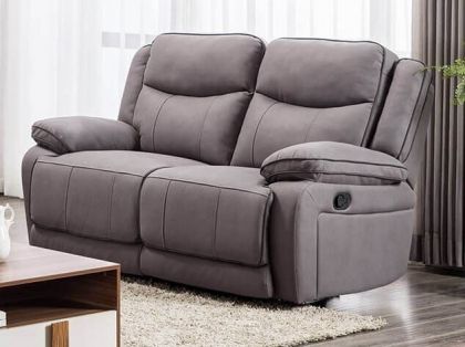 Brody Fabric Recliner 2 Seater Sofa with Cupholder - Light Grey Storm
