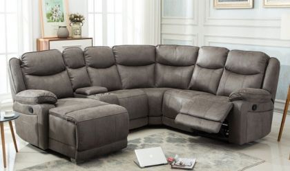 Brody Fabric Corner Suite with Console - Light Grey STORM