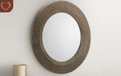 Cadence Small Round Ornate Pewter Wall Mirror