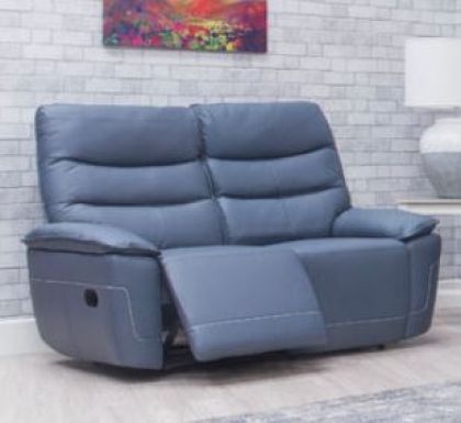 Cadiz Leather 2 Seater Recliner Sofa 2RR - Smoke Blue