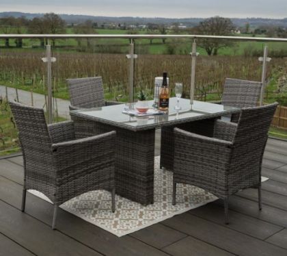 Casa Rattan Rectangle 4 Seater Outdoor Garden Furniture Dining Table Set - Grey 