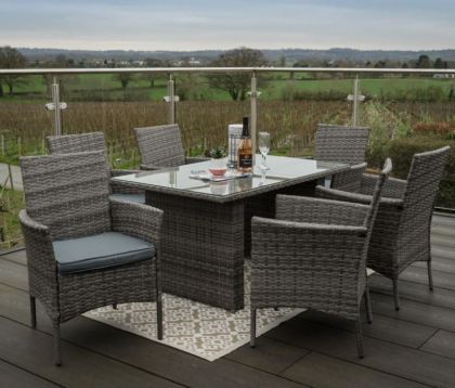 Casa Rattan Rectangle 6 Seater Outdoor Garden Furniture Dining Table Set - Grey