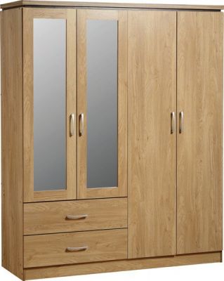 Charles 4 Door 2 Drawer Wardrobe in Oak Finish