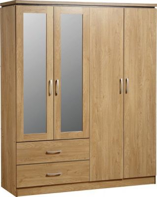 Charles 4 Door 2 Drawer Wardrobe - Oak