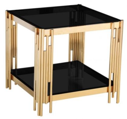 Cleveland Black Glass Lamp Table - Gold