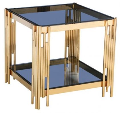 Cleveland Grey Glass Lamp Table - Gold