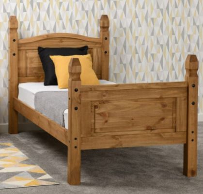 Corona Single Bed High Foot End 3ft - Distressed Waxed Pine