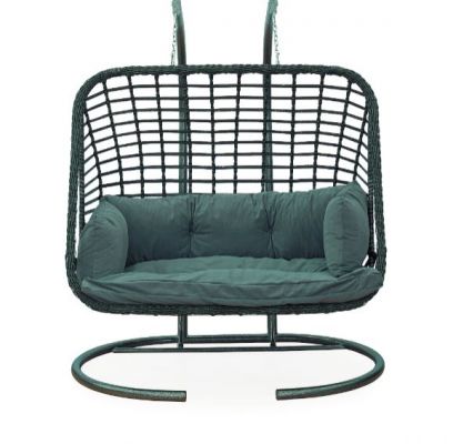 Double Rattan Garden Swing - Grey