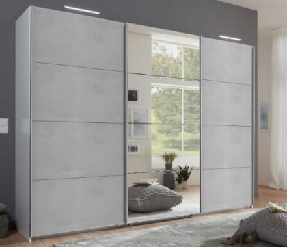 Ernie Mirrored Sliding Wardrobe 2.70m - White/Concrete Sliderobes