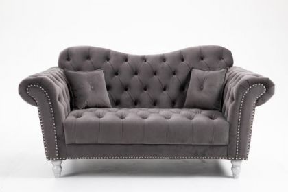 Italian Chesterfield Fabric Suite 2+2 - Plush Grey