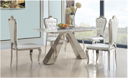 Madagascar PU Dining Chair Stainless Steel - White (Sold in 2s)