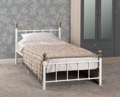 Marlborough Metal Single Bed 3ft - White/Antique Brass