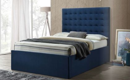 Myla Ottoman King Size Bed 5ft - Blue Velvet