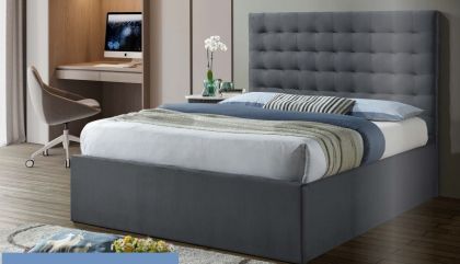 Myla Ottoman King Size Bed 5ft - Grey Velvet