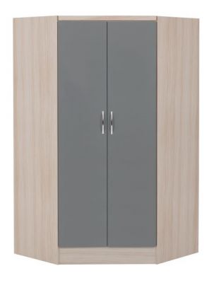 Nevada 2 Door Corner Wardrobe - Grey Gloss/Light Oak