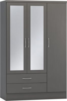Nevada 3 Door 2 Drawer Mirrored Wardrobe - 3D Effect Grey