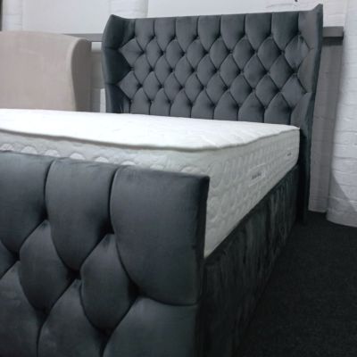 Oxford Wingback Fabric Double Bed 4ft 6in - Plush Charcoal