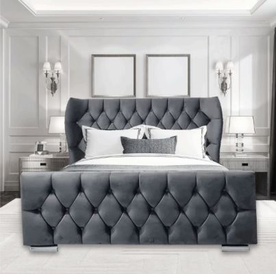 Oxford Wingback Fabric Ottoman Kingsize Bed 5ft - Plush Charcoal