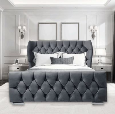Oxford Wingback Fabric Ottoman Kingsize Bed 5ft - Charcoal