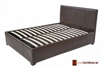 Love Prado Ottoman Gaslift Leather Double Bed 4ft 6in - Brown