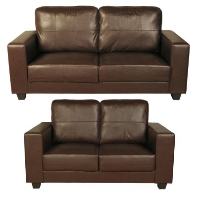 Queensbury Faux Leather Suite 3+2 - Brown