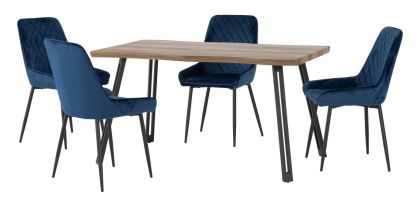 Quebec WAVE Edge Dining Set with Sapphire Blue Chairs
