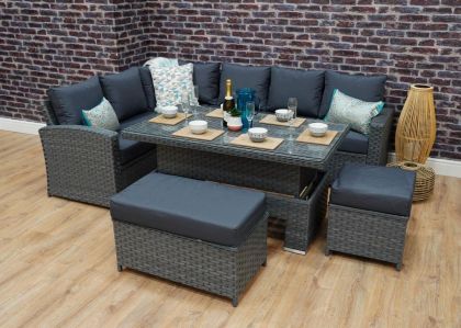 Love Rattan Corner Rising Table Garden Set - Grey