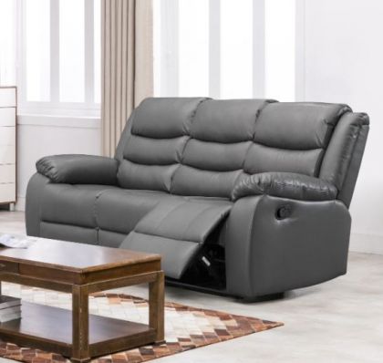 Roman Leather 3 Seater Recliner Sofa 3RR - Grey