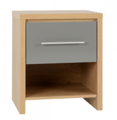 Seville 1 Drawer Bedside - Grey Gloss/Light Oak Effect