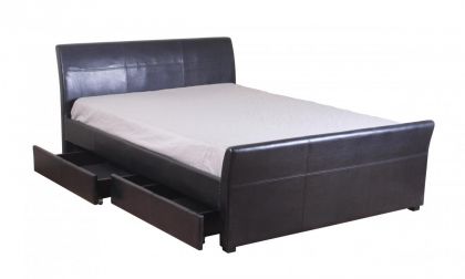 Viva Leather Double Bed with 4 Drawers - Black