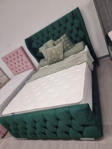 Oxford Wingback Fabric SUPER King Size Bed 6ft - Plush Green