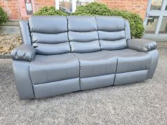 Roman Leather 3 Seater Recliner Sofa 3RR - Grey