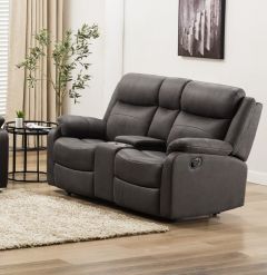 Bruno Fabric 2 Seater Recliner Sofa with Cupholders - Slate