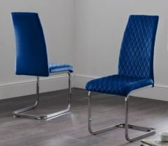 Calabria Velvet Cantilever Dining Chair - Blue