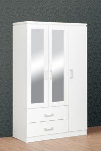 Charles 3 Door 2 Drawer Mirrored Wardrobe - White