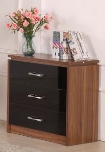 Conrad 3 Drawer Chest - Black Gloss / Walnut