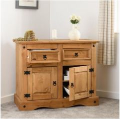 Corona 2 Door 2 Drawer Sideboard - Distressed Waxed Pine